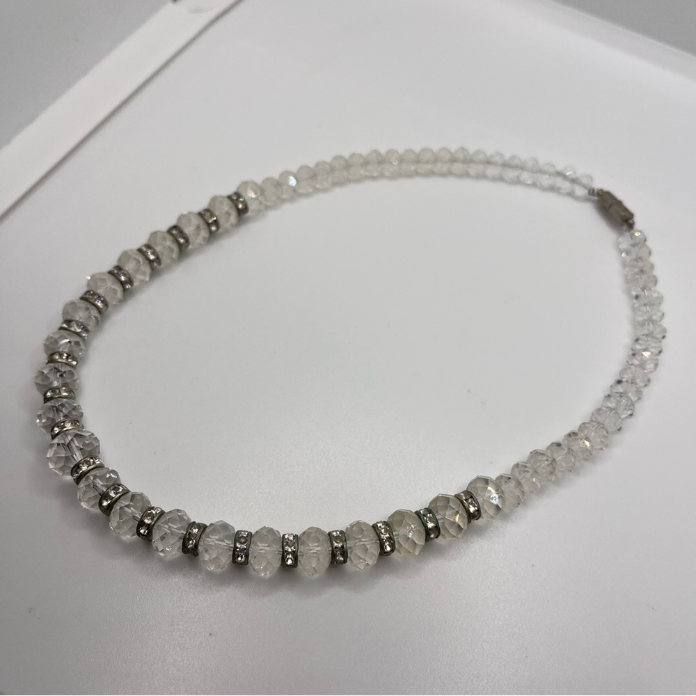 Vintage Estate Clear Crystal Beaded Necklace Magnetic Clasp Faceted Sparkling